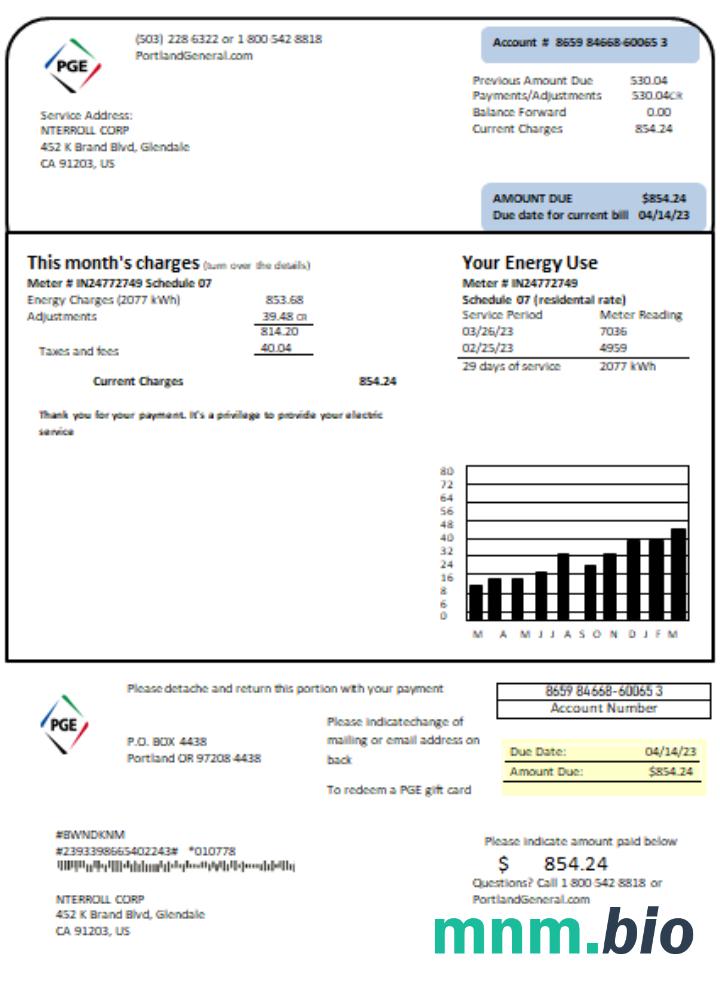 Oregon PGE electricity rachunek za usługi komunalne